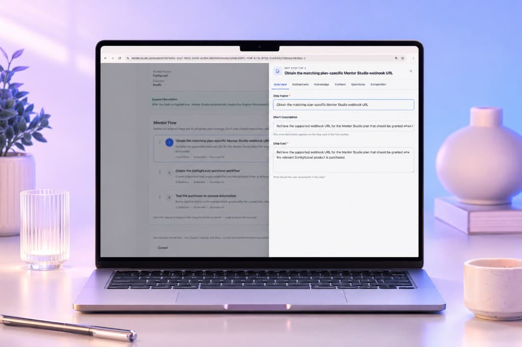 Mentor Flow step editor for building a guided multi-step experience.